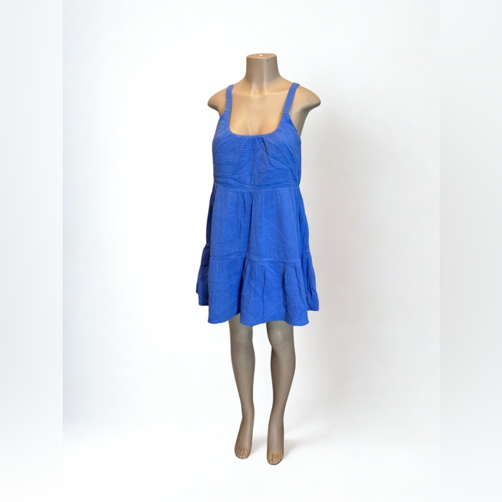 Z Supply Blue Cotton Gauze Tiered Mini Dress Sleeveless Boho Summer